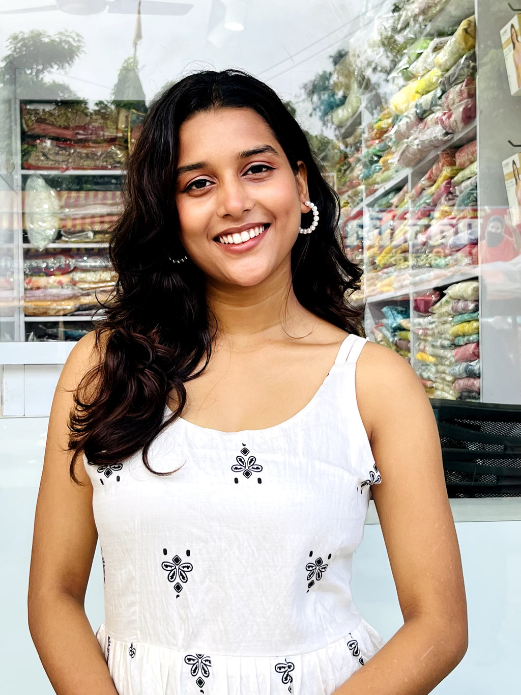 Black Printed Cotton Fit and Flare Dress